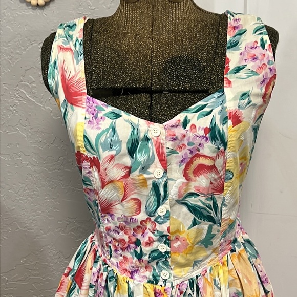 FLORAL COTTON HONORS BRAND MIDI DRESS SMALL - Picture 1 of 16